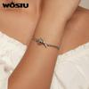 WOSTU Solid 925 Silver Heart Lock Key Basic Chain Bangle Bracelet For DIY Charm Beads Snake Chain Links Jewelry Gift