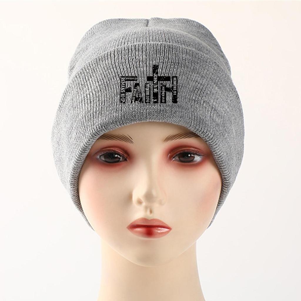 Черная вязаная шапка-бини с крестом "FAITH", шапка-череп, шапка с отворотом для химиотерапии при раке, однотонная шапка-горошек