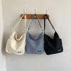 Canvas Shoulder Bag Women'S Simple Solid Color Tote Bag Class Commuting Large Capacity Messenger Bag