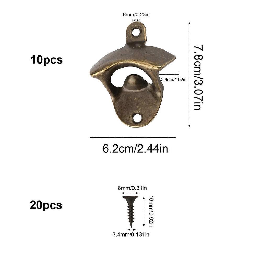 10pcs Bottle Opener Wall Mounted Beer Soda Wine Opener for Cafe Bars Restaurant Kitchen Bartender (Bronze)