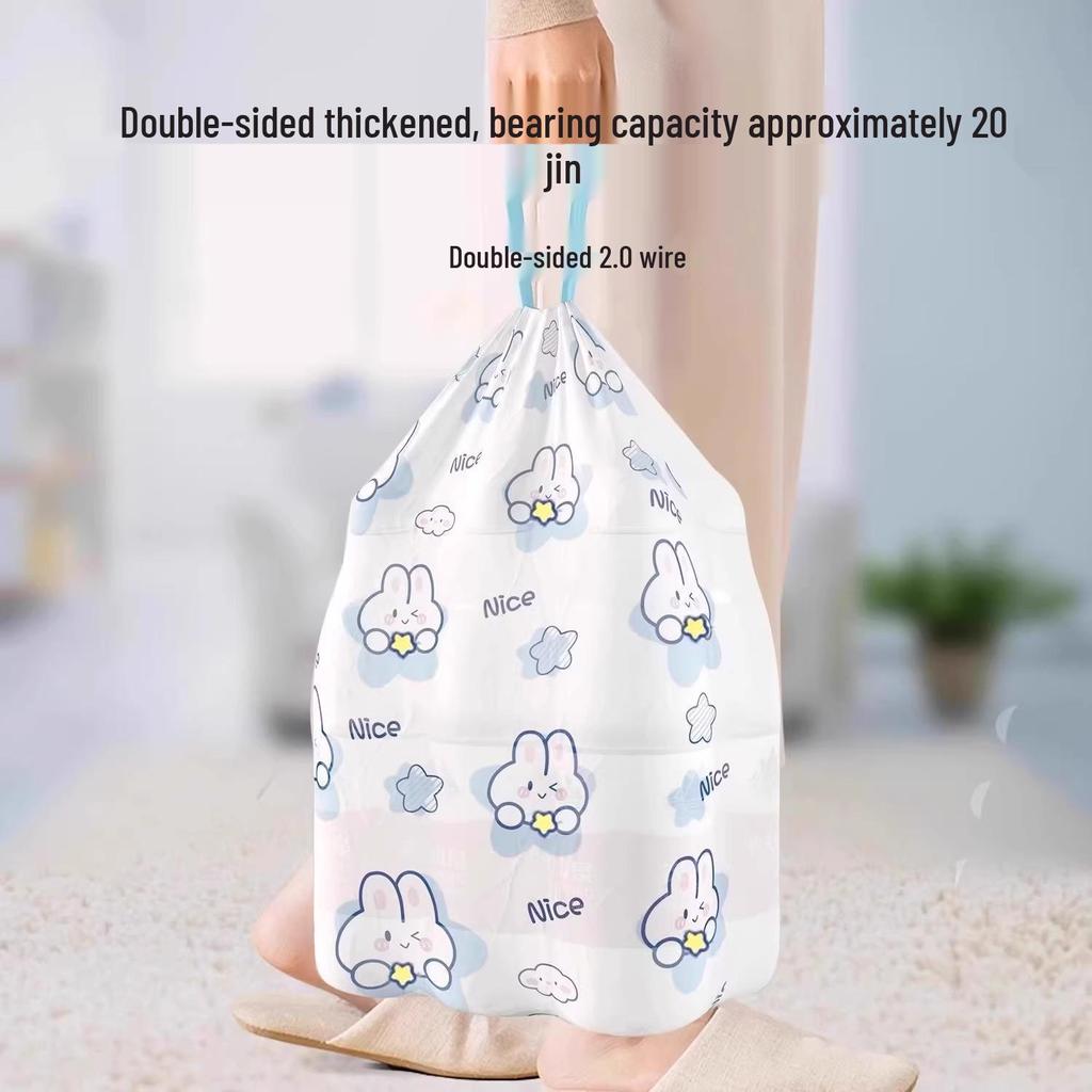 60 Count Blue Heart Rabbit Drawstring Garbage Bags - Thick, Cute, Auto-Sealing