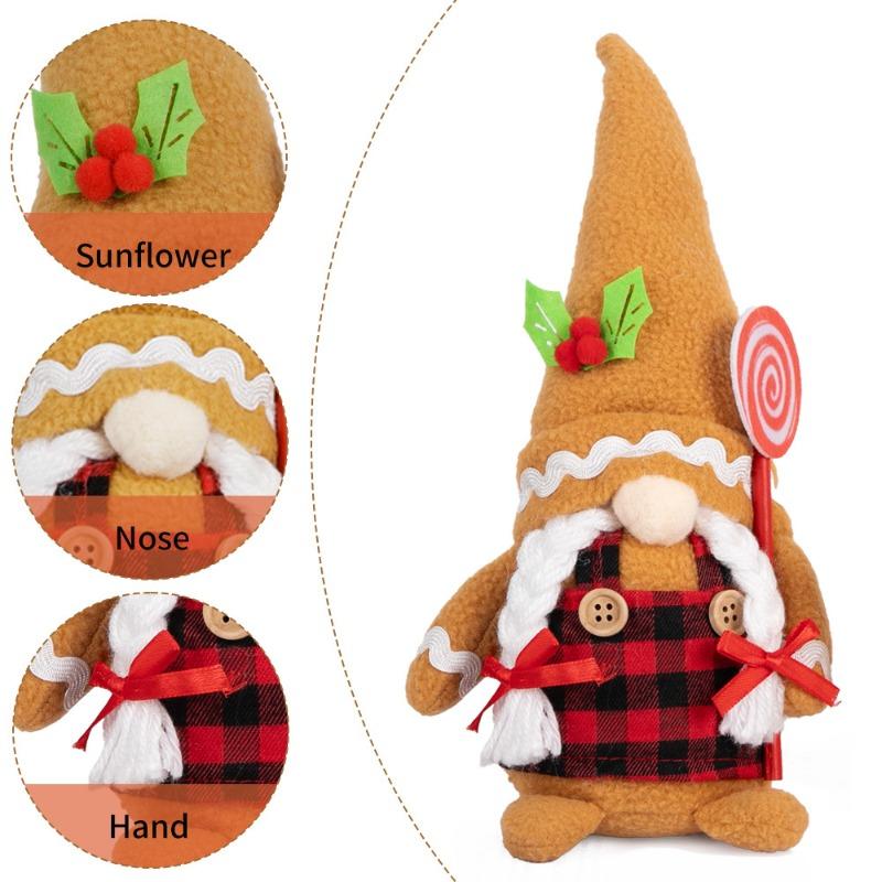 Christmas tabletop ornament, gingerbread man candy-shaped plush faceless dwarf doll