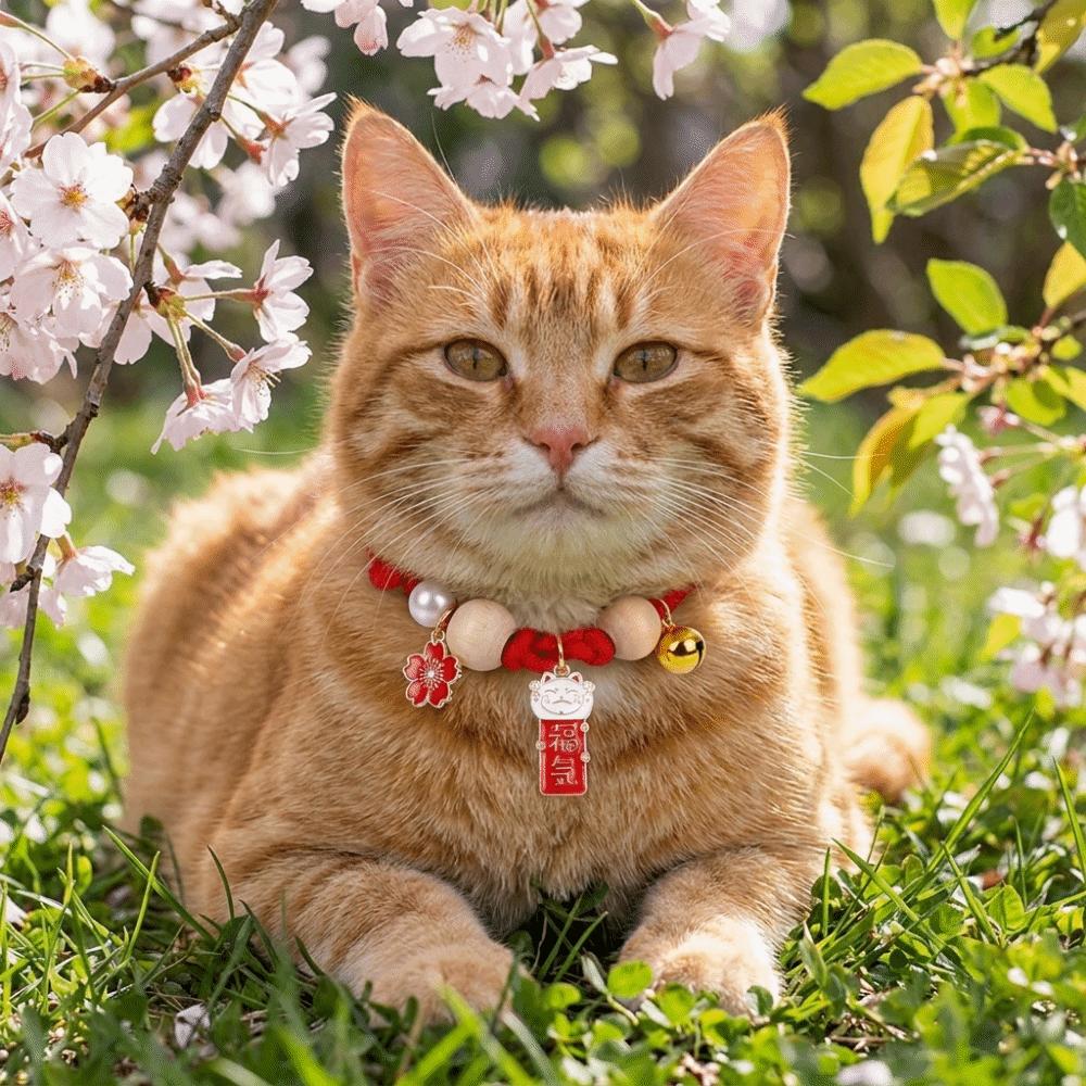 Adjustable Cat Flea Collar Handmade Pet Wooden Ball Collar Antiflea Tick Collar Outdoor Use