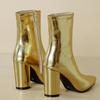 Женские ботильоны с острым носком, роскошные золотые, серебряные, сексуальный блочный каблук, короткие ботинки, женская мода, зимняя, осенняя, праздничная обувь, большой размер
