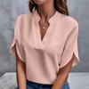 Весенне-летняя однотонная повседневная универсальная пуловерная рубашка с короткими рукавами и v-образным вырезом