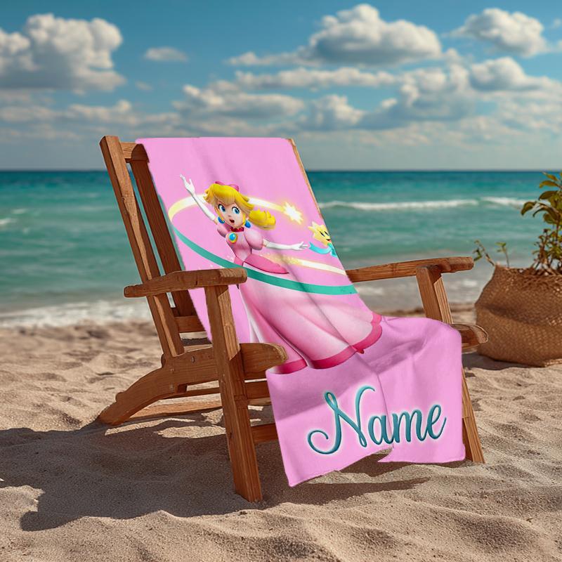 Custom Name Ultra-Soft Beach Towel with Princess Peach Theme,Ideal for Pool - Camping, Diving - Perfect Travel Essential, Vibrant Beach Towel.