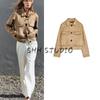 Spring Women Clothes Lapel Long Sleeve Woven Details Decorative Suede Texture Effect Jacket 6318037