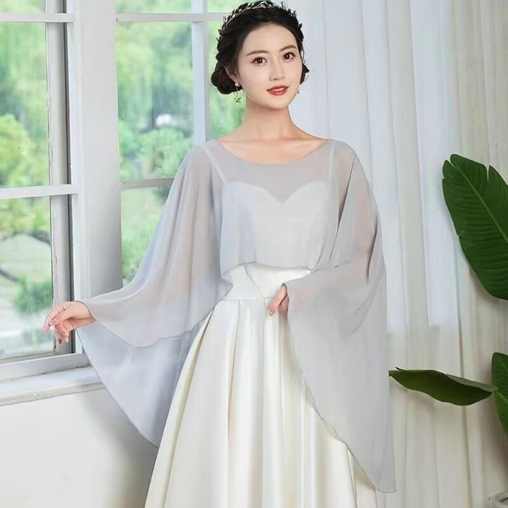 Sunscreen Thin Wide Chiffon Shawl Solid Color Wedding Scarves Shawl Women Pullover Wraps Summer