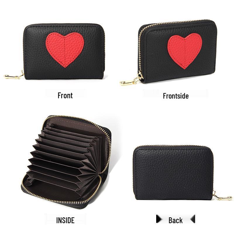 Top Grain Cowhide Heart Wallet with Multi-Card Slots and Large Capacity - Genuine Leather Accordion Card Holder