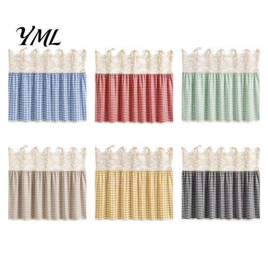 Retro Country Style Kitchen Accessory Farmhouse Stove Skirt, Plaid Crochet Lace Oven Curtain, Rustic Cabinet Decoration Skirt Curtain with Ties