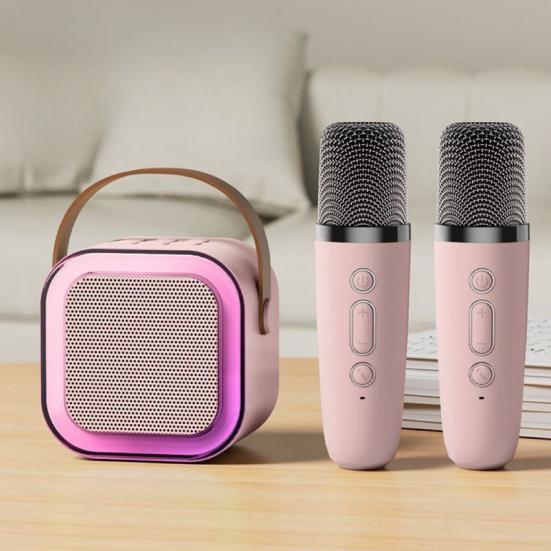 Мини-караоке-машина с 2 беспроводными микрофонами, преобразователем голоса, стереозвуком, портативной Bluetooth-совместимой портативной колонкой с подсветкой