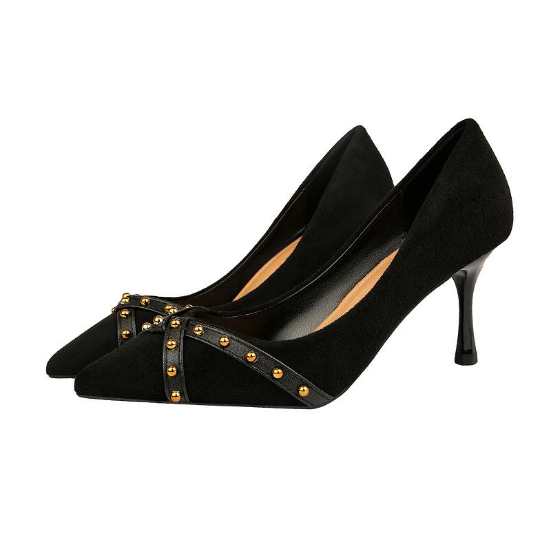 Fashion Women's Shoes Thin Heel High Heel Thin Pointed Rivet Single Shoes Women's High Heels