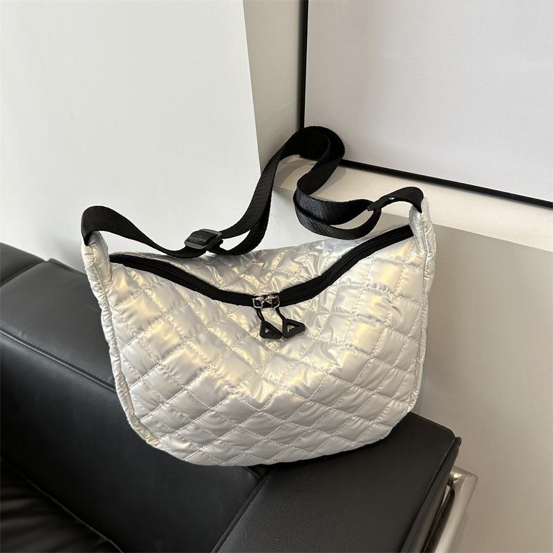 Space Cotton Shoulder Bag Fashion Hobo Crossbody Bags Lattice Pattern All-match Large Capacity Handbags for Women Commuting