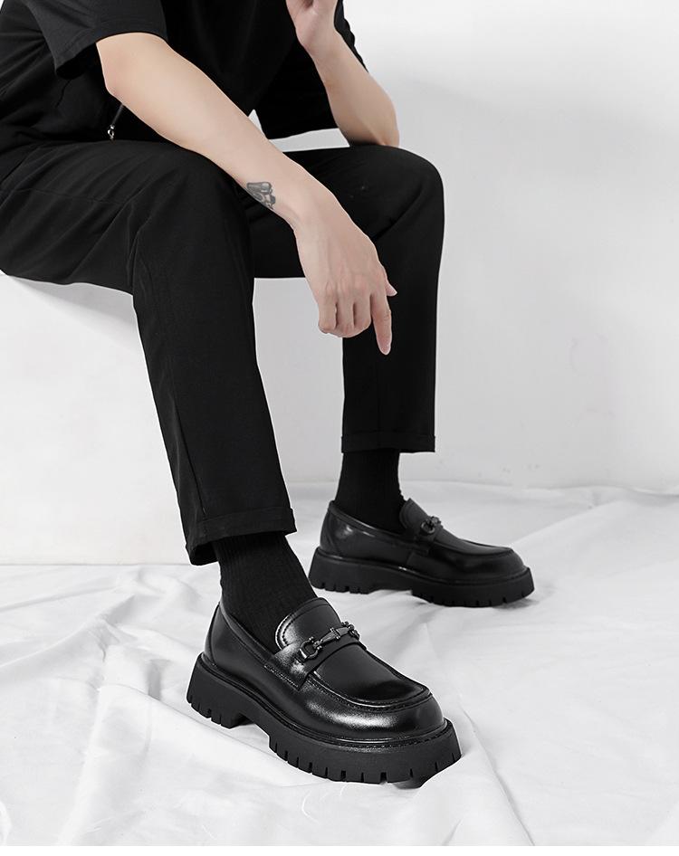 2024 подростковые туфли с большой головой, мокасины с одной педалью, маленькие толстые подошвы, кожаные туфли, увеличивающие рост, мужская обувь, обувь больших размеров