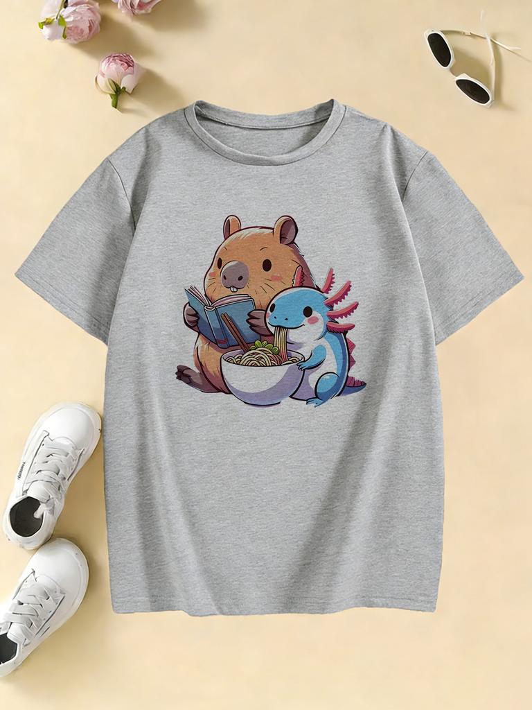 Kawaii Anime Capybara Funny T Shirts Manga Kids Childrens Tshirt Boys Girls Summer Spring Casual Top Tee Shirt
