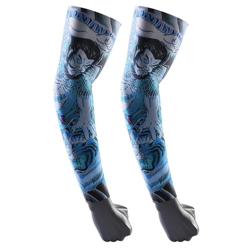 Мужские охлаждающие рукава для езды на велосипеде с защитой от ультрафиолета, нарукавники с принтом и татуировкой, для велоспорта, с ледяным шелком, лето