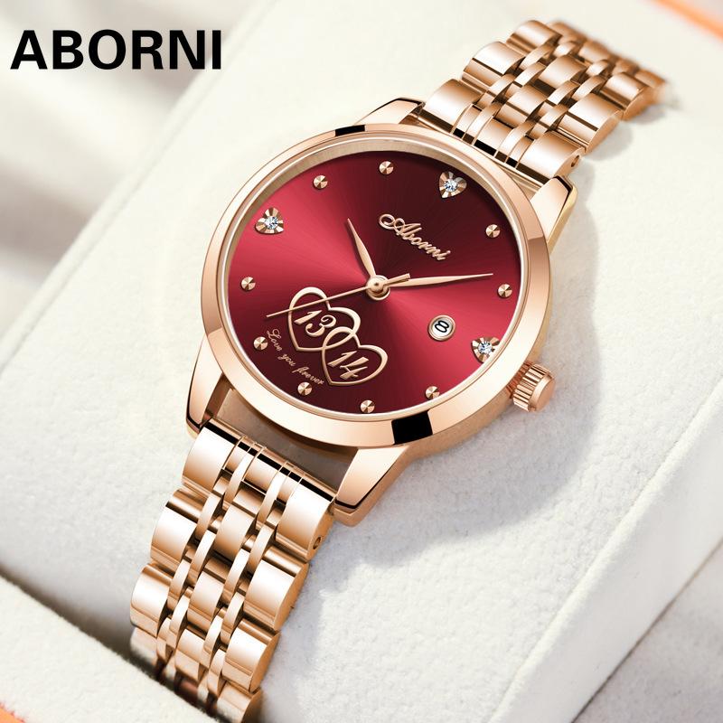 ABORNI женские часы подарок на день святого валентина один пожизненный кварцевые женские часы календарь женские часы со стальным ремешком