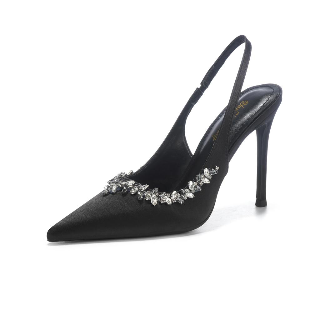 Летние классические туфли цвета шампанского, черные, банкетные, свадебные, сексуальные, со стразами, атласные, с острым носком, босоножки на высоком каблуке для женщин