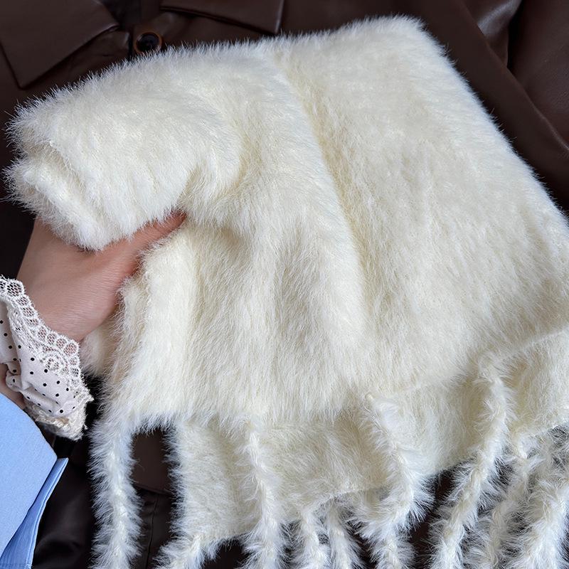 Luochi Knitting~Плюшевый шарф конфетных цветов: Мягкий, приятный для кожи, теплый, с кисточками и косами, универсальный зимний шарф-снуд для женщин.