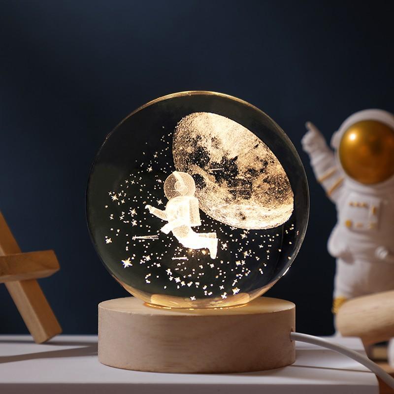 Хрустальный шар с 3D внутренней гравировкой и светодиодной подставкой Санта-Клаус Олень Солнечная система Стеклянный шар Домашний настольный орнамент Рождественский подарок