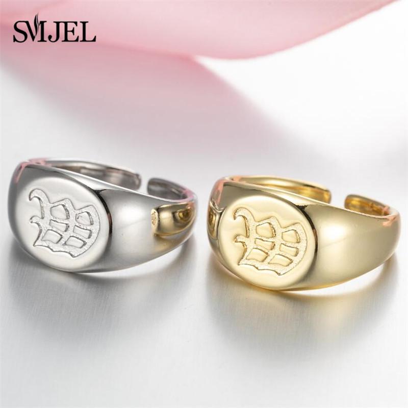 SMJEL Gothic Initial Letter Rings Silver Color Ancient Old English Rings Alphabet Personalize Jewelry Family Christmas Gifts