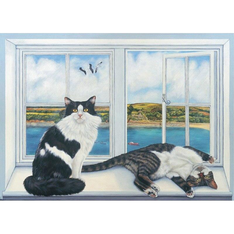 5D DIY алмазная живопись милый кот Алмазная вышивка оконный пейзаж вышивка крестом полная квадратная круглая дрель ремесла домашний декор подарок