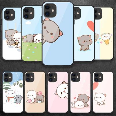 Чехол из закаленного стекла с изображением персикового кота для iPhone Samsung Galaxy OnePlus Oppo Xiaomi Redmi Note SA 7 8 9 10 11 12 13 14 20 21 22 53 Pro Max Ultra