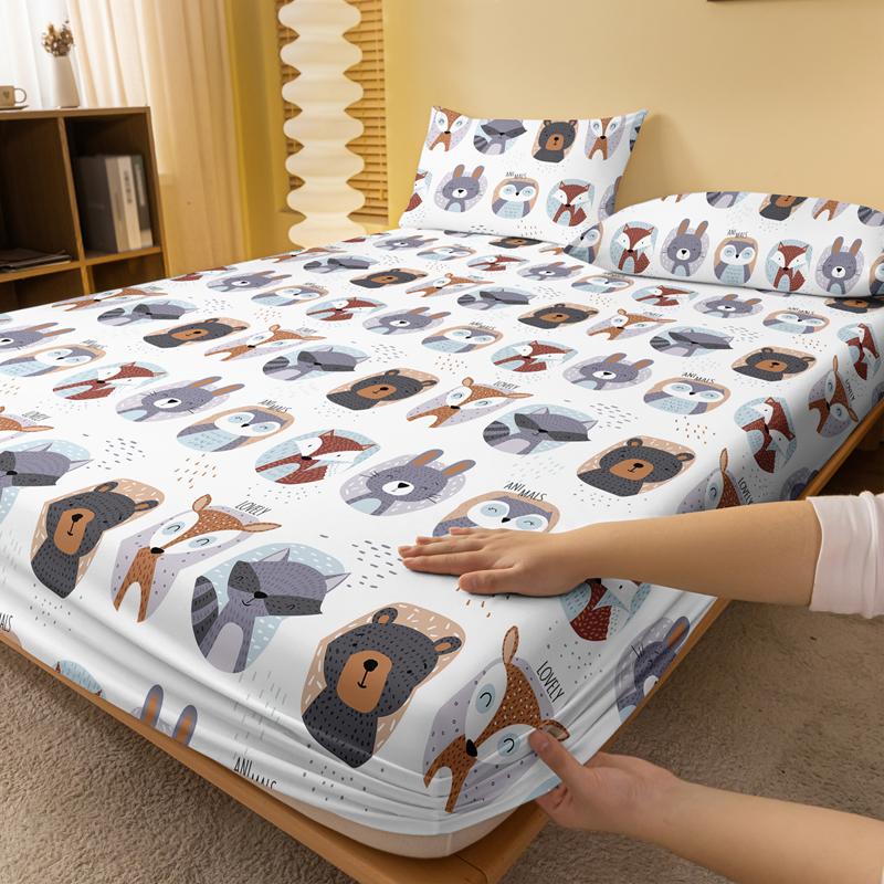 1 Simple Modern Animal Printed Matte Fitted Sheet, Bedroom Printed Bed Cover, Bedding (Excluding Pillowcases)