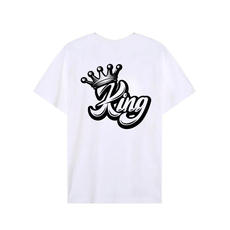 King Queen Crown Print Lover Couples Tee Shirt Harajuku Women T-shirt Crown Couple Matching Tshirt Clothes Summer Women Man Tops