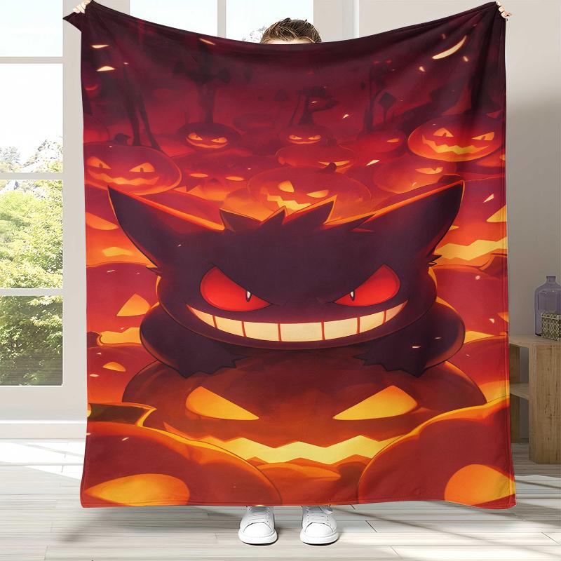 Gengar Pokemon Cartoon Ectoplasma Flannel Blanket,Ultra Soft Warm Plush Throw for Home Bedroom Bed Sofa Cover Picnic gift