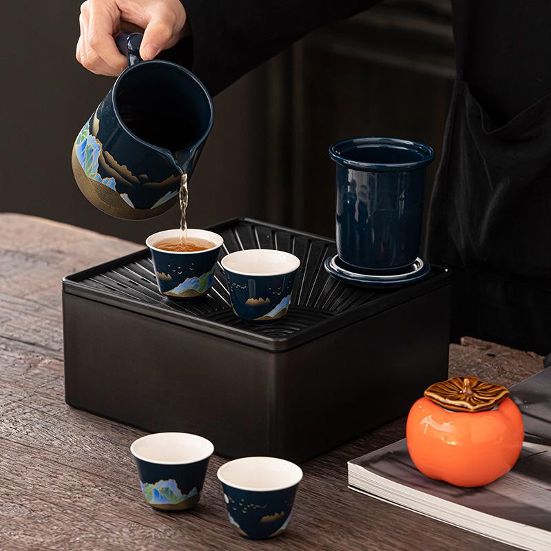 Походный чайный набор для путешествий, оборудование, керамическое заваривание чая, чаепитие, чашка Куайкэ, портативная сумка, походная чайная чашка, маленький набор