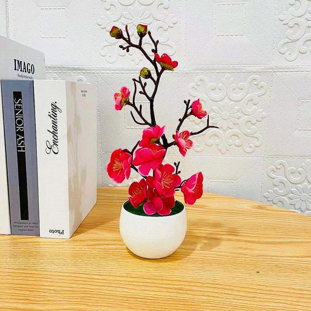 Blossoms Bonsai Silk Flowers Silk Flower Winter Plum Branch Mini Potted Plants  Room