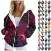 Women's Long Sleeve Printed Sweatshirt Long Sleeve Pocket Jacket Zipper Hoodie Coat Autumn