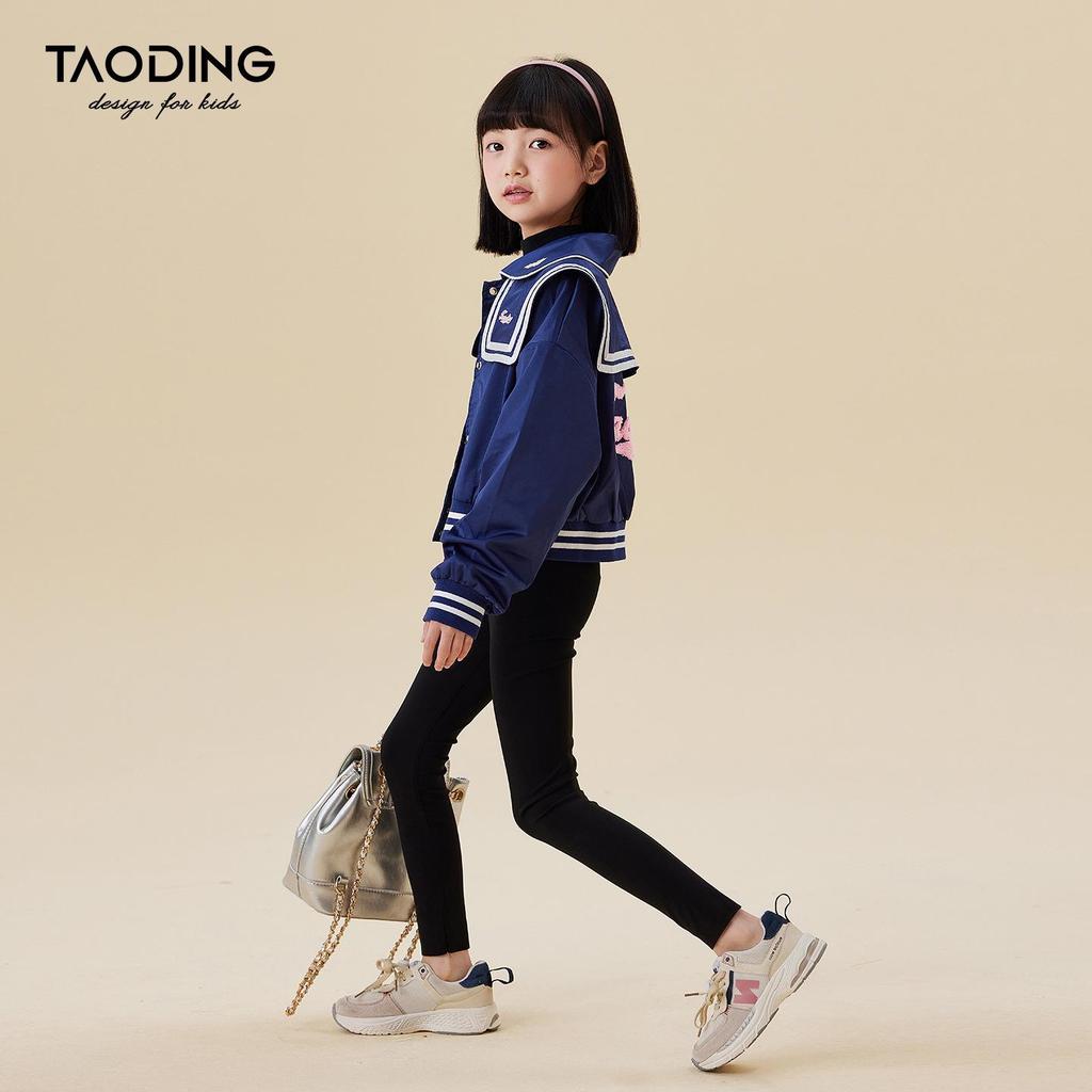 Пальто с темно-синим воротником для девочек Tao Town - 2025 Повседневная преппи весенне-осенняя короткая куртка для детей