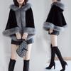 Women Faux Fur Collar Poncho Cape with Hat Knitted Thick Winter Warm Cardigan Cappa Big Pendulum Wedding Loose Shawl