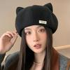 Корейский милый берет с кошачьими ушками: Стильная женская фотогеничная восьмиугольная шляпа для похудения