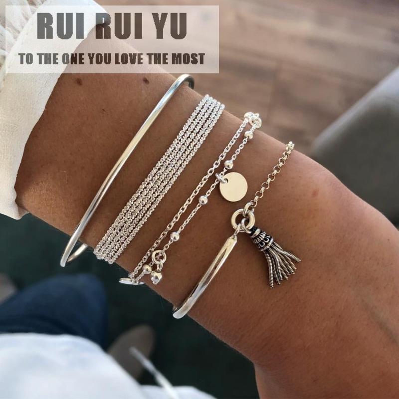 RUI RUI YU 4 шт./компл. женский браслет с кисточками, многослойный браслет-цепочка с диском