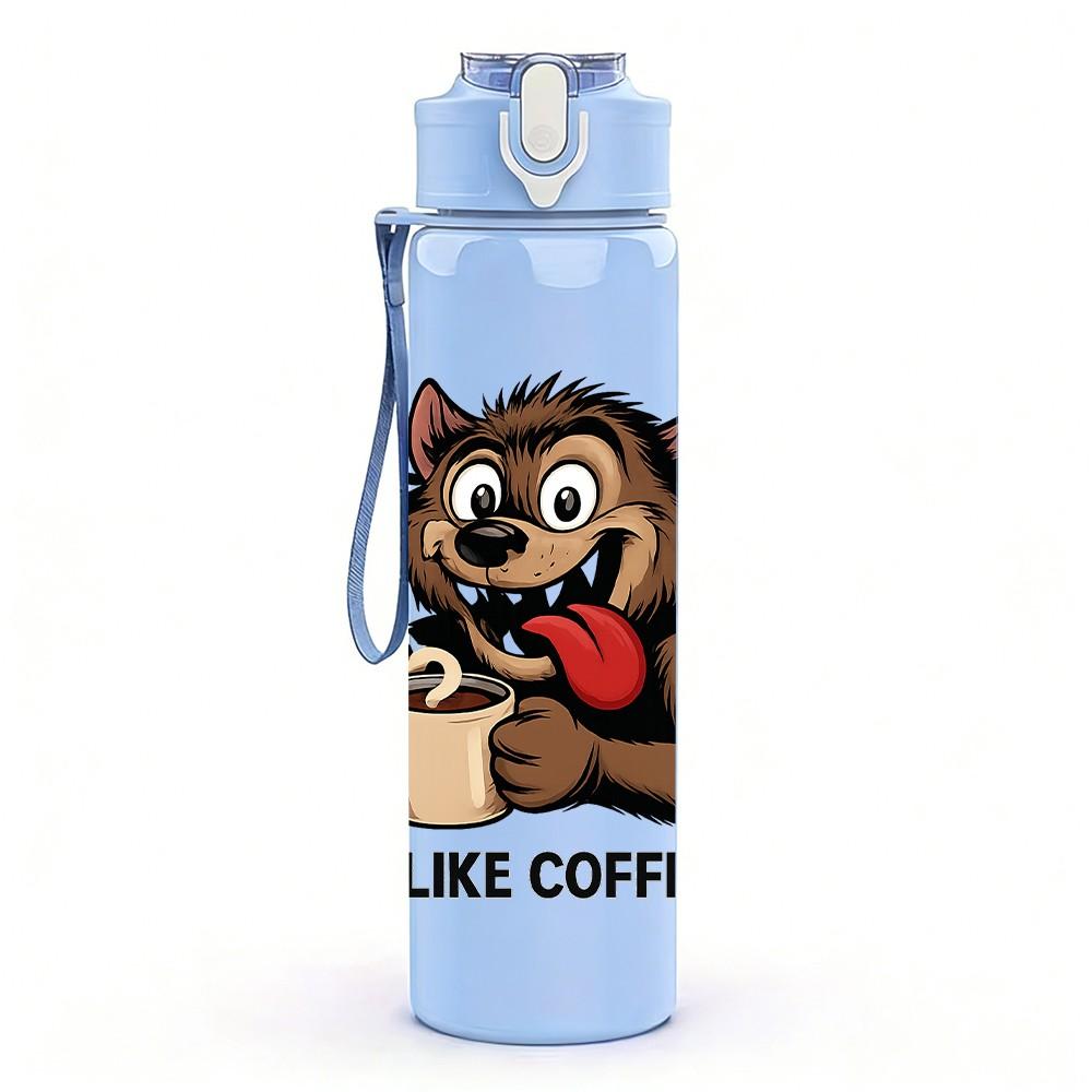 1PC Coffee Lover Wolf Cartoon 750ml Color Plastic Sports Water Bottle Leakproof Flip Straw Lid Suitable for Sports Office Home Use