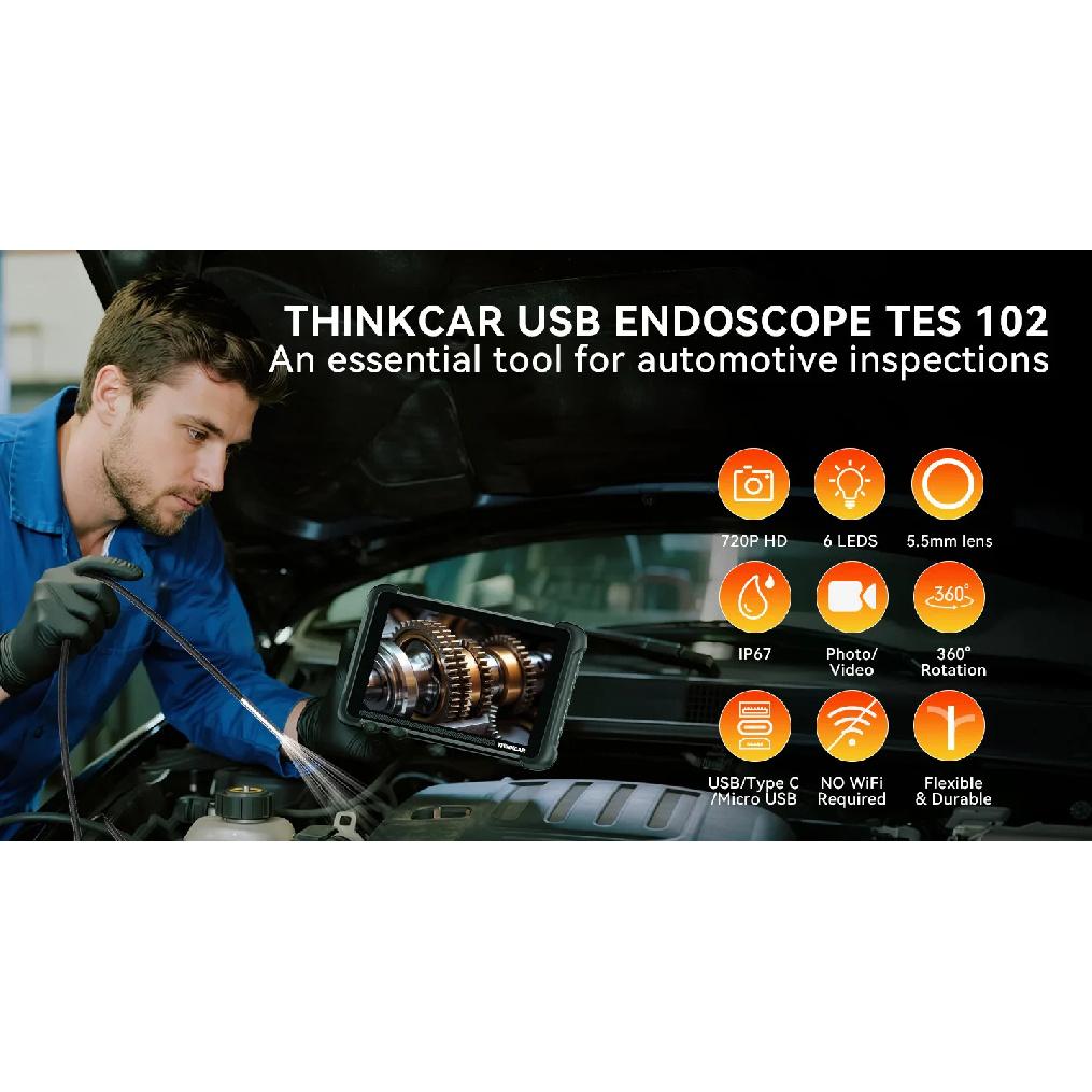 THINKCAR TES102 USB Видеоэндоскоп с LED-подсветкой, водонепроницаемый, диагностический инструмент для автомобиля, для MUCAR 892BT 689BT
