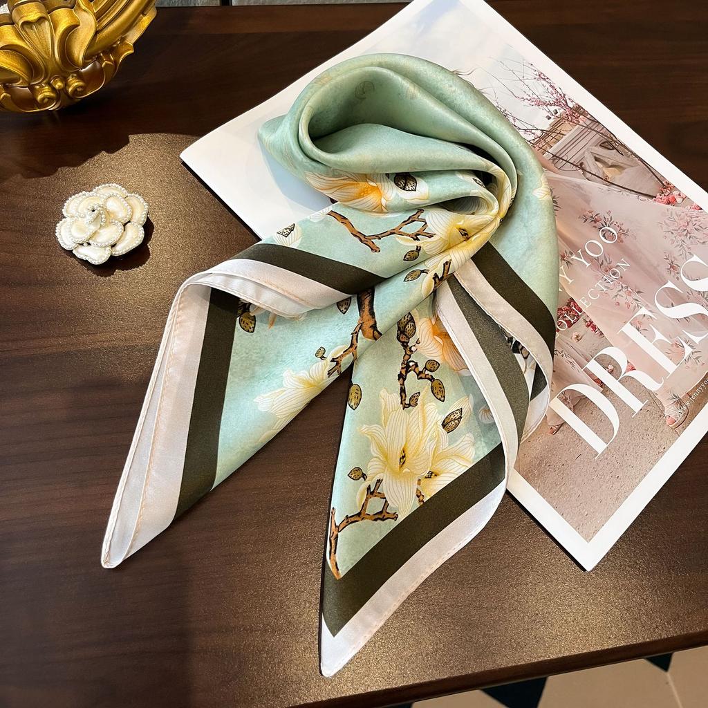 Versatile elegant silk scarf women's new spring and summer lily fashion plain crepe satin square scarf 111% mulberry silk scarf