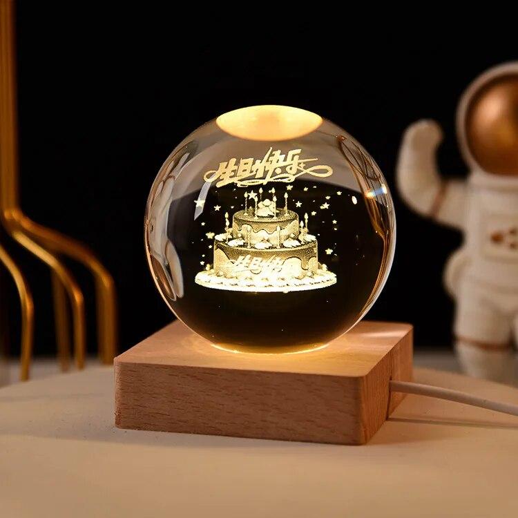 Декоративная лампа на День святого Валентина, 3D хрустальный шар, светящийся светодиодный ночник, декор для спальни, ночник с галактикой и луной, подарок для пары детей