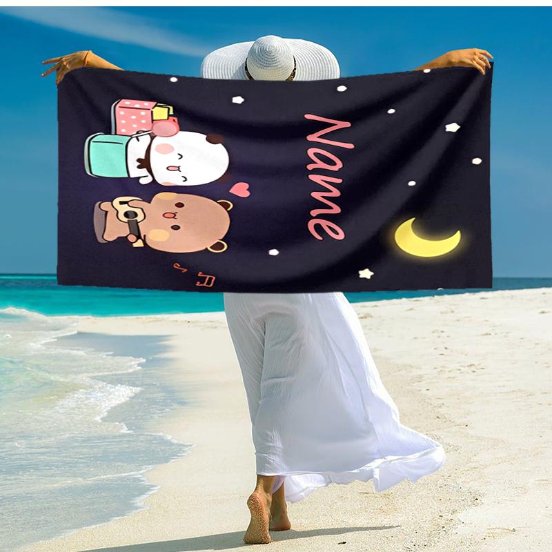 Personalized customized proof beach towel with Bubu and Dudu pattern - soft, absorbent, quick-drying, perfect swimming, camping&bathing