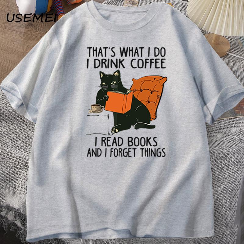 Милая футболка с кошкой для женщин и мужчин, с принтом кошки, кофе и книг, смешная дизайнерская удобная мужская футболка, мужская одежда, футболки