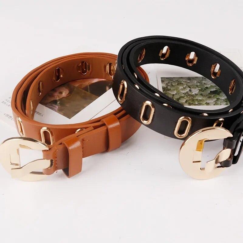 Модные ремни золотого цвета с пряжкой, большие заклепки, ремень с отверстиями, модный джинсовый ремень, аксессуары для женской одежды