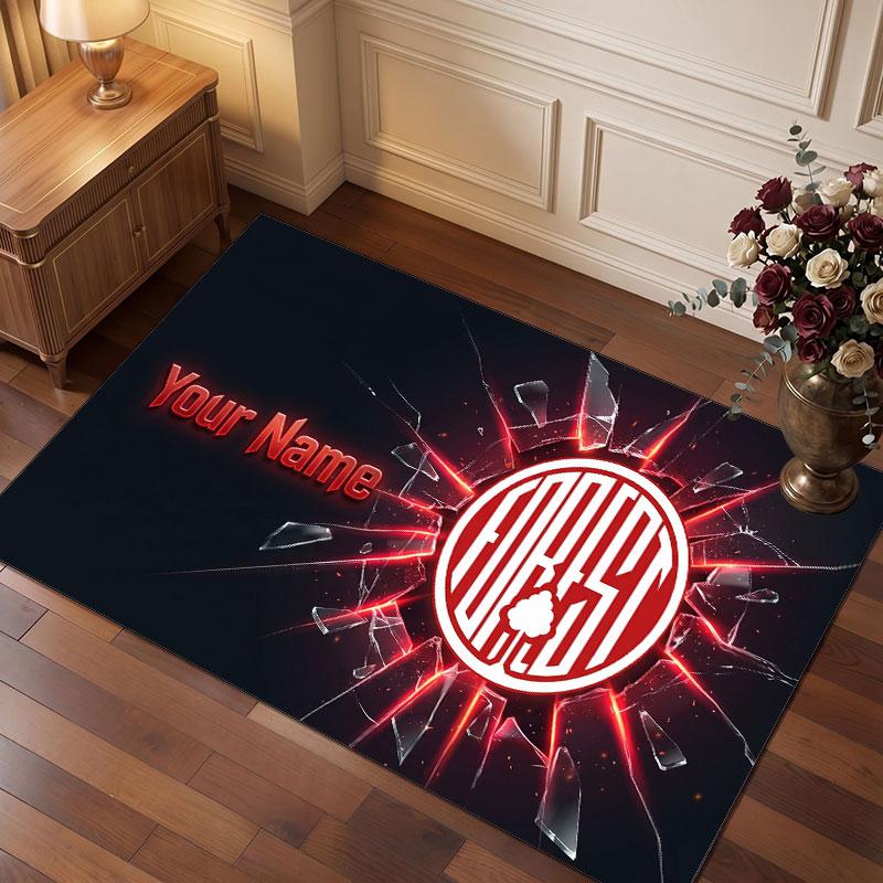 Nottingham Forest Custom Crystal Velvet Rug, Personalized Name Text Print, Football Logo Soft Non‑Slip Floor Mat Home Decor Gift