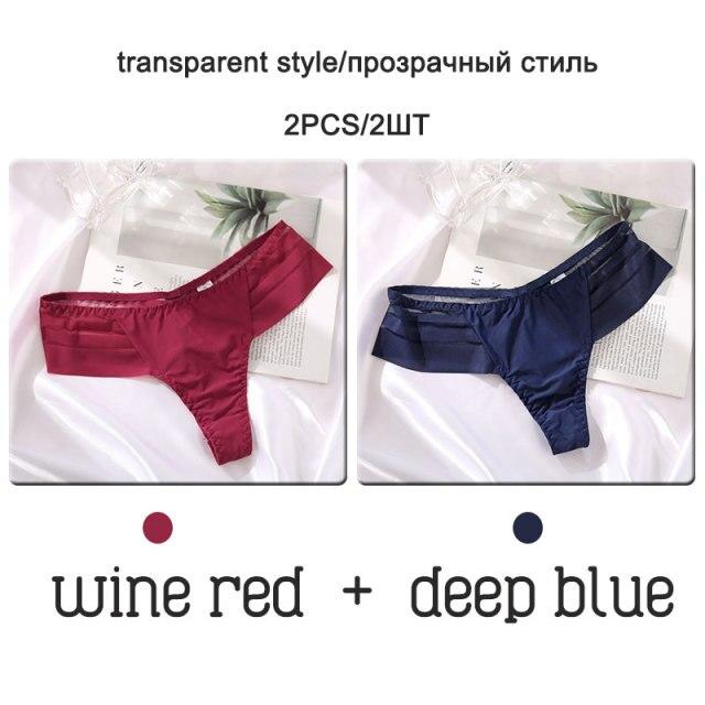FINETOO 2Pcs/set Sexy Thongs Women Low Waist G-string Panties Fashion Hollow Out Seamless Underwear Perspective Underpants
