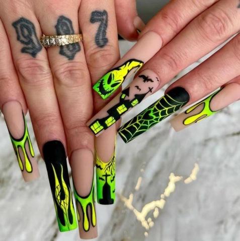 European And American Nail Art Dark Spice Girls Halloween Collection Bat Spider Skull Long Wear Armor
