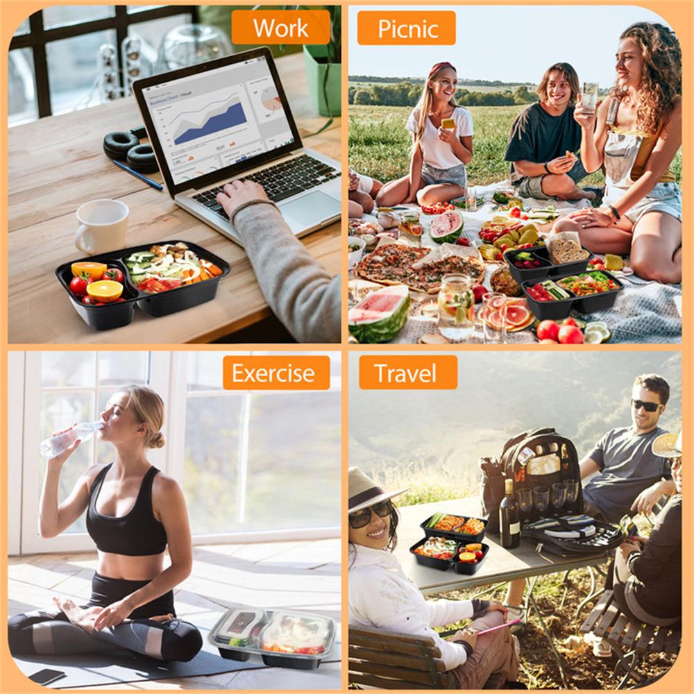 20 шт. Ланч-бокс с двумя отделениями, одноразовый портативный ланч-бокс, микроволновая печь, столовая посуда, штабелируемый пластиковый контейнер для хранения продуктов
