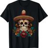 Flowers Cinco De Mayo Dia Los Muertos Mexican Sugar Skull T Shirt Vintage Washed Homme Soft Top For Everyday Wear Streetwear