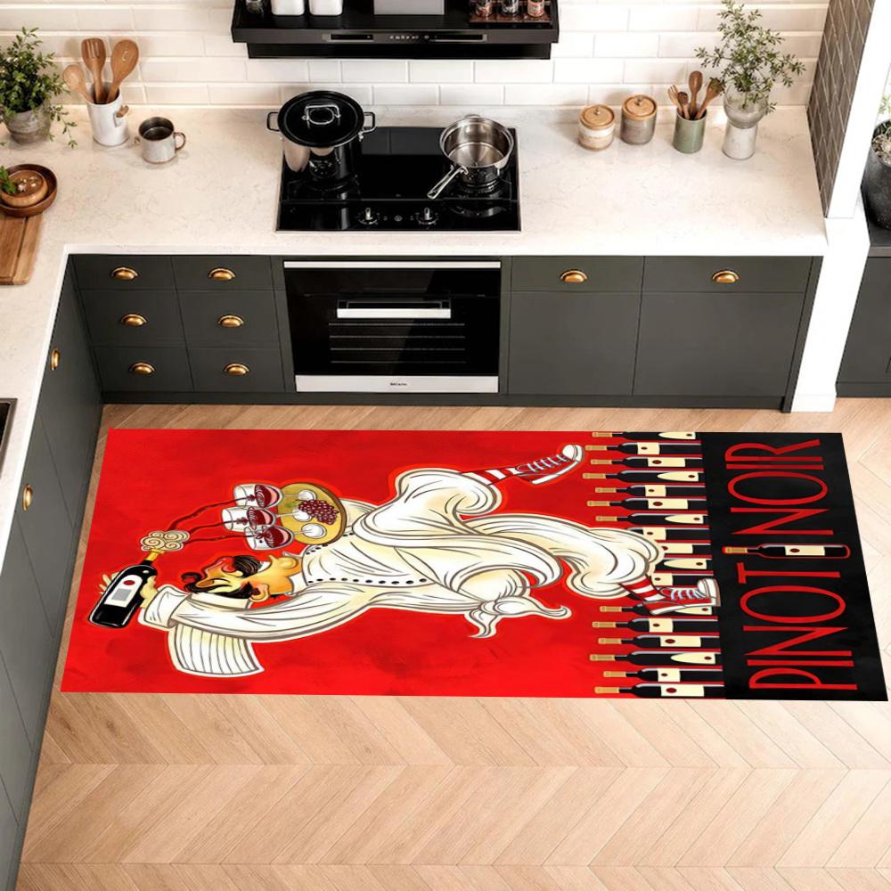 Chef Wine Kitchen Floor Mat Nonslip Washable Soft Carpet Doormat Suitable For Bedroom Living Room Kitchen And Bathroom Home Decor